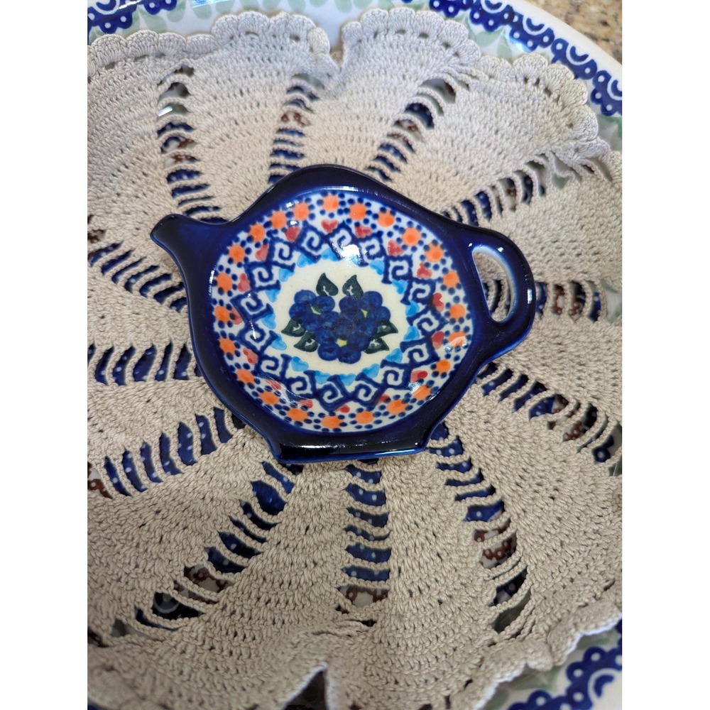 Authentic Polish Pottery Tea Bag Holder, Boleslawiec Ceramic Teapot Caddy